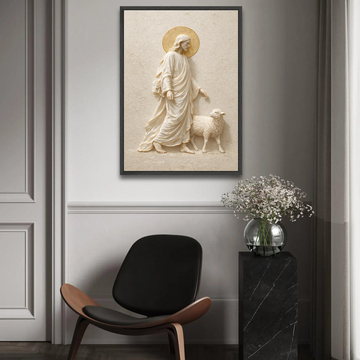 Jesus with Lamb Canvas Wall Art, Christian Religious Decor, Spiritual Wall Hanging, Faith Canvas, Shepherd and Ready To Hang Decoration