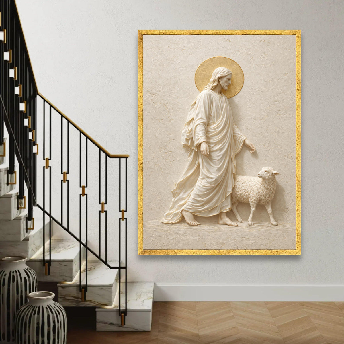 Jesus with Lamb Canvas Wall Art, Christian Religious Decor, Spiritual Wall Hanging, Faith Canvas, Shepherd and Ready To Hang Decoration