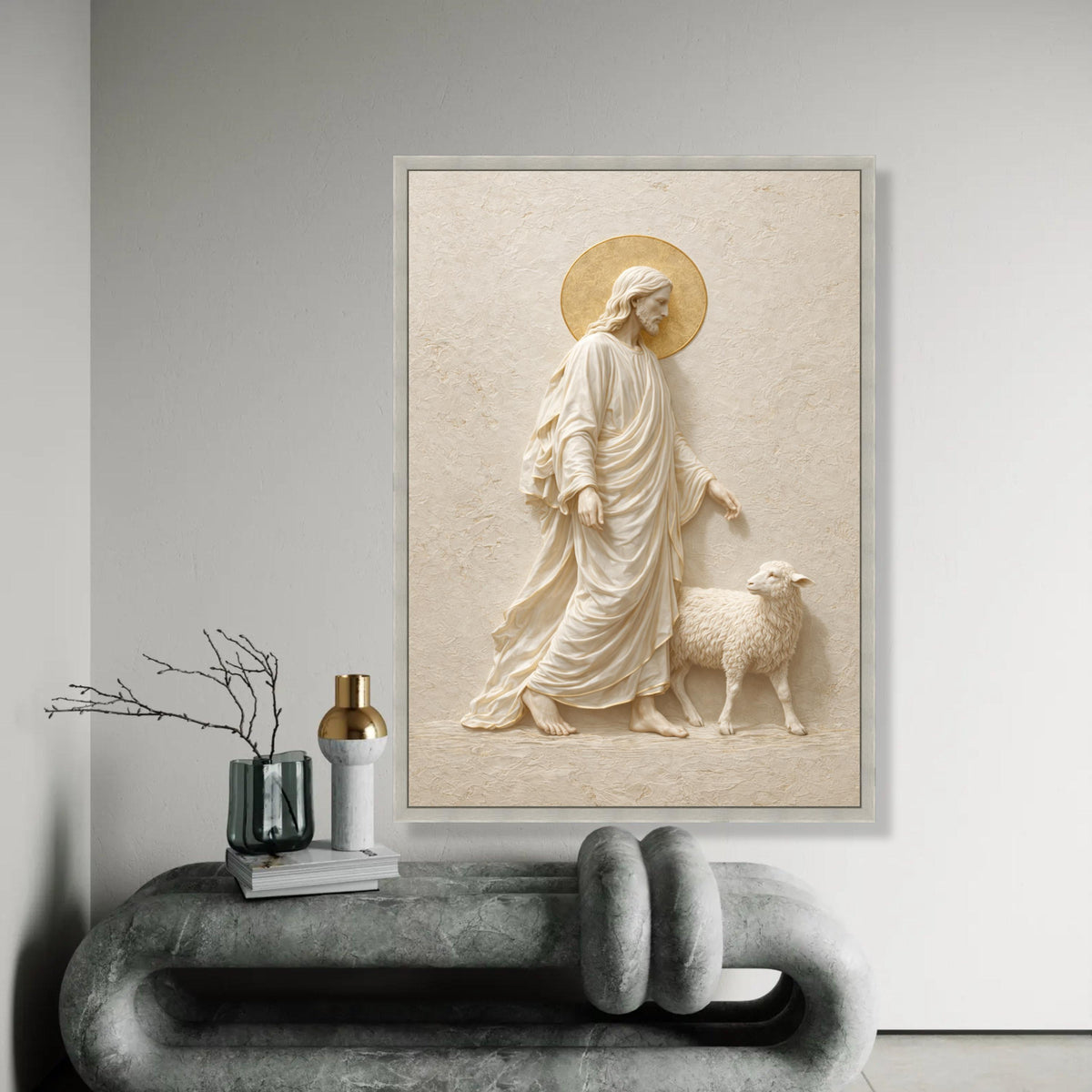 Jesus with Lamb Canvas Wall Art, Christian Religious Decor, Spiritual Wall Hanging, Faith Canvas, Shepherd and Ready To Hang Decoration