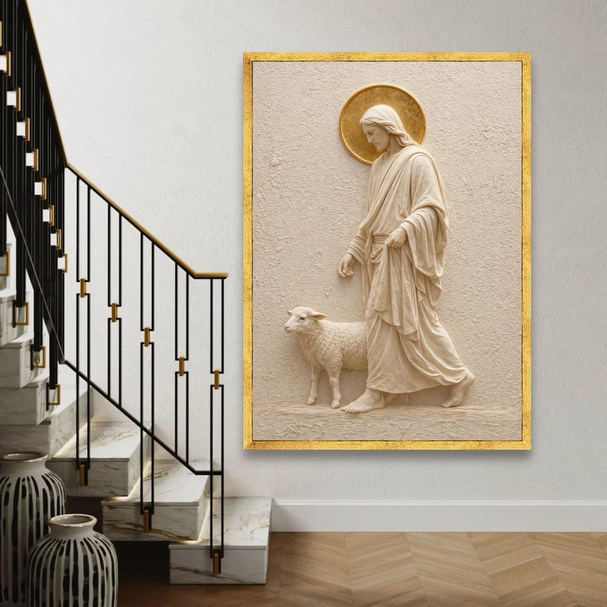 Jesus the Good Shepherd Canvas Wall Art, Religious Christian Decor, Sacred Scripture Canvas, Spiritual Wall Ready To Hang Decoration