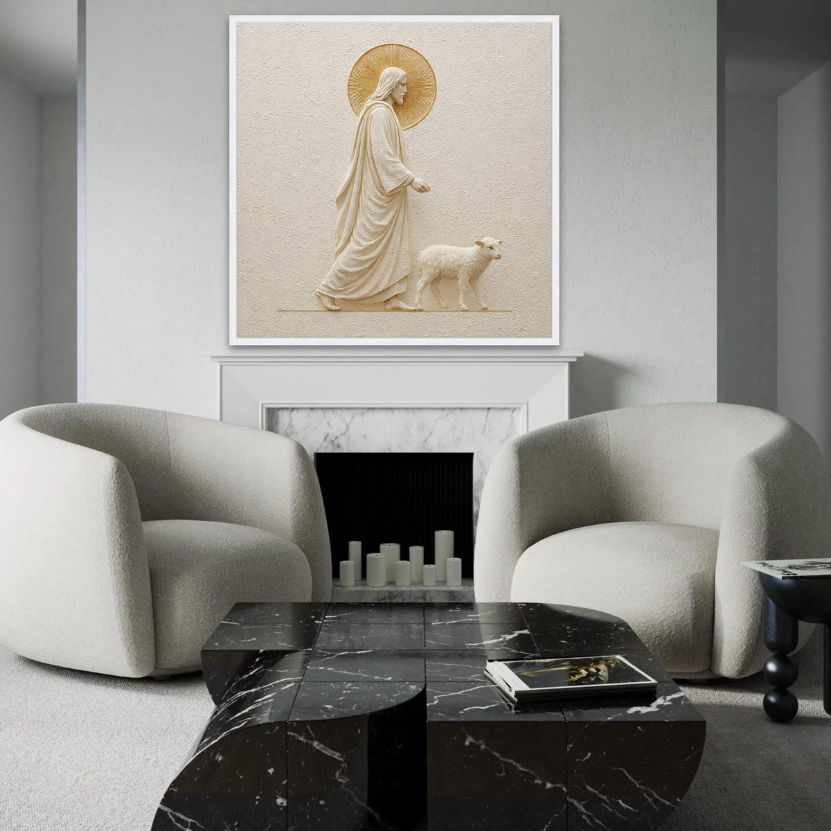 Jesus Shepherd Walking with Lamb Canvas Wall Art, Religious Christian Decor, Spiritual Nativity Scene, Faith Ready To Hang Decoration