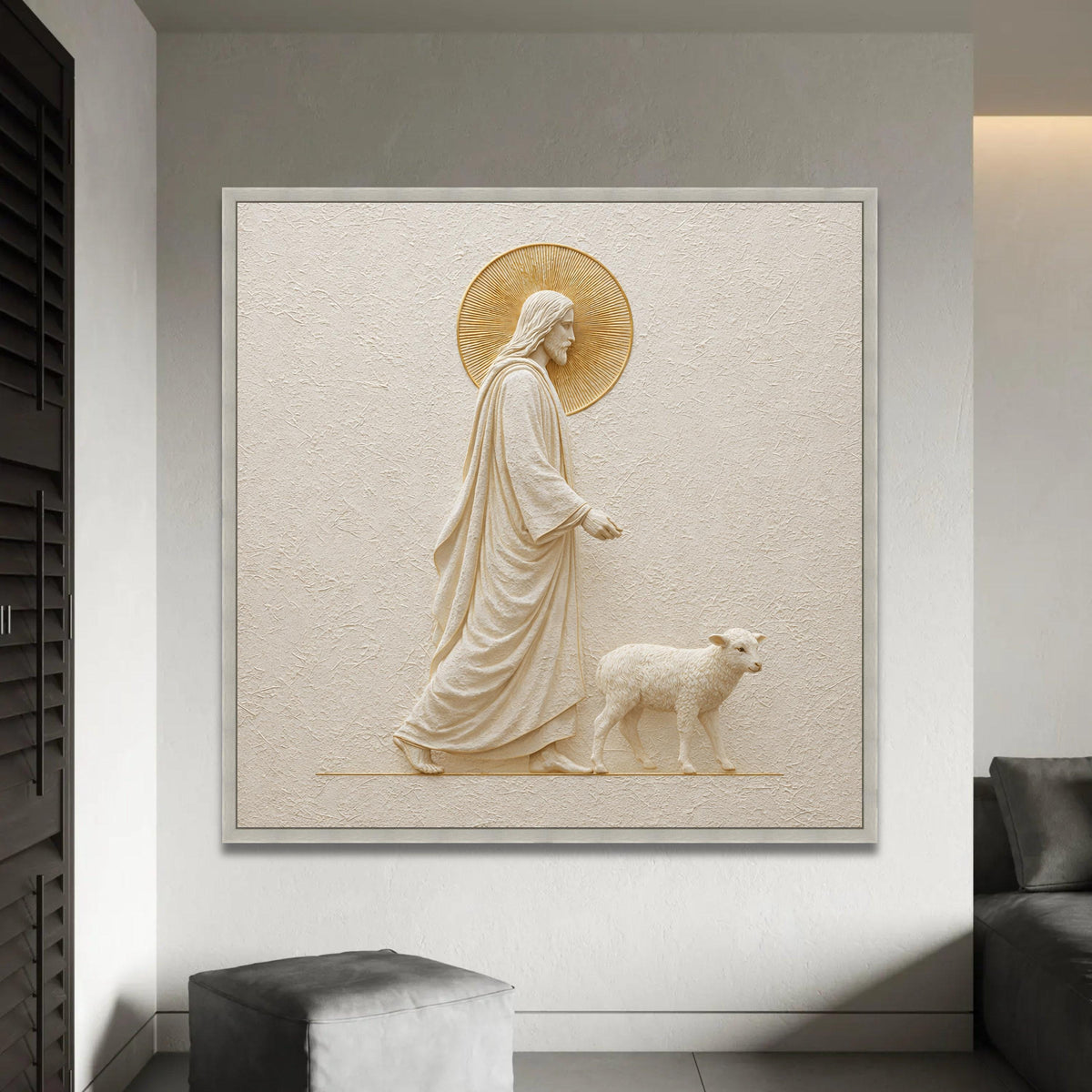 Jesus Shepherd Walking with Lamb Canvas Wall Art, Religious Christian Decor, Spiritual Nativity Scene, Faith Ready To Hang Decoration