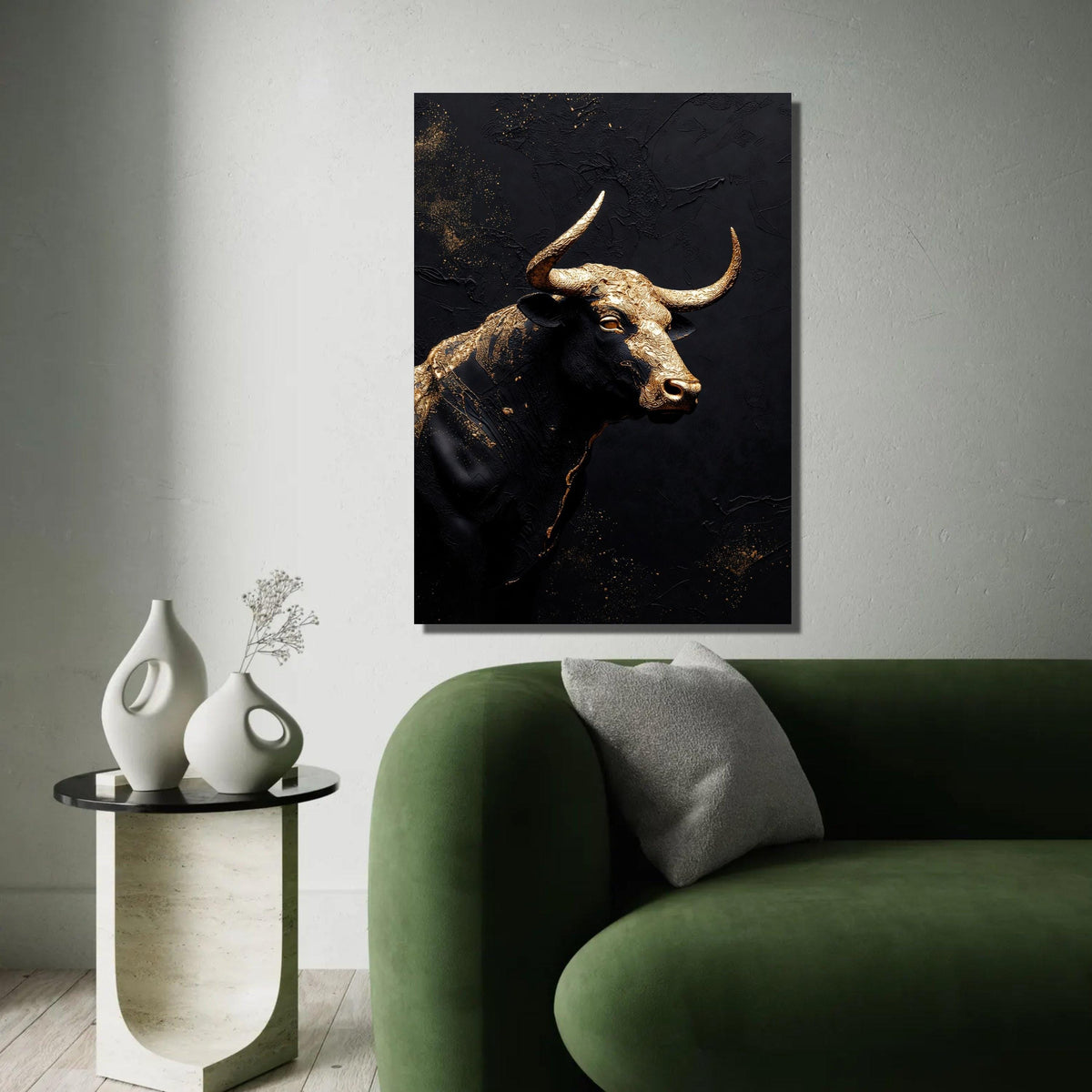 Majestic Gold and Black Bull Canvas Wall Art, Modern Abstract Animal Decor, Metallic Canvas, Statement Artwork for Ready To Hang Decoration