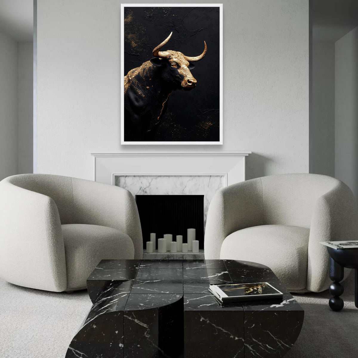 Majestic Gold and Black Bull Canvas Wall Art, Modern Abstract Animal Decor, Metallic Canvas, Statement Artwork for Ready To Hang Decoration