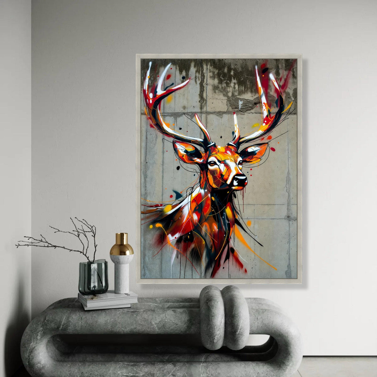 Vibrant Stag Deer Canvas Wall Art, Abstract Wildlife Painting, Urban Graffiti Style, Colorful Animal Portrait, Ready To Hang Decoration