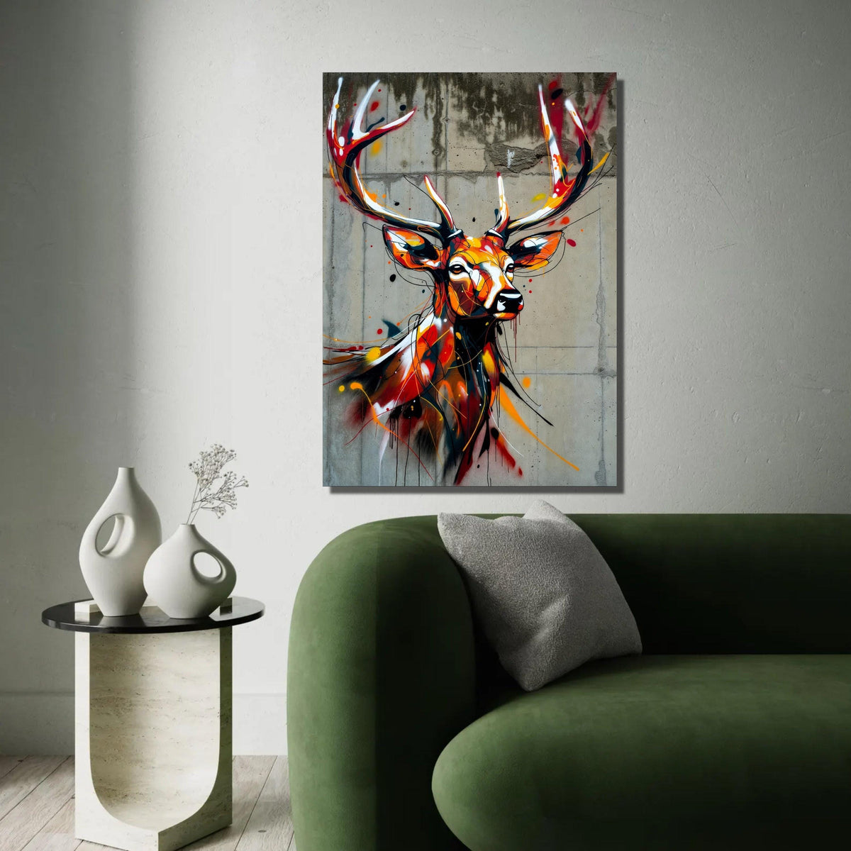 Vibrant Stag Deer Canvas Wall Art, Abstract Wildlife Painting, Urban Graffiti Style, Colorful Animal Portrait, Ready To Hang Decoration