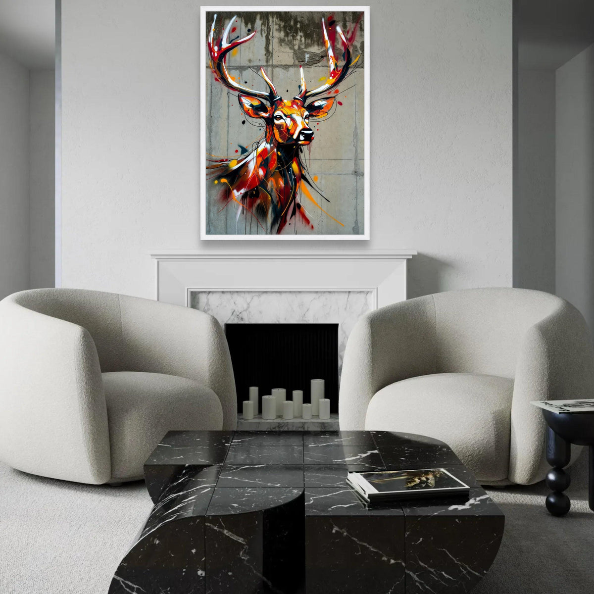 Vibrant Stag Deer Canvas Wall Art, Abstract Wildlife Painting, Urban Graffiti Style, Colorful Animal Portrait, Ready To Hang Decoration
