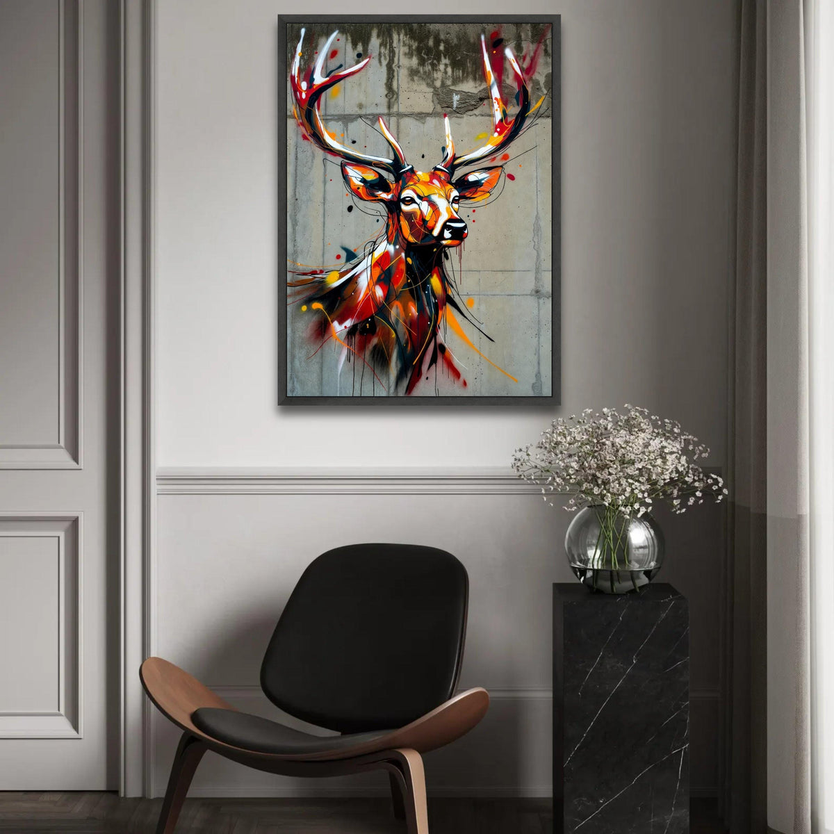 Vibrant Stag Deer Canvas Wall Art, Abstract Wildlife Painting, Urban Graffiti Style, Colorful Animal Portrait, Ready To Hang Decoration