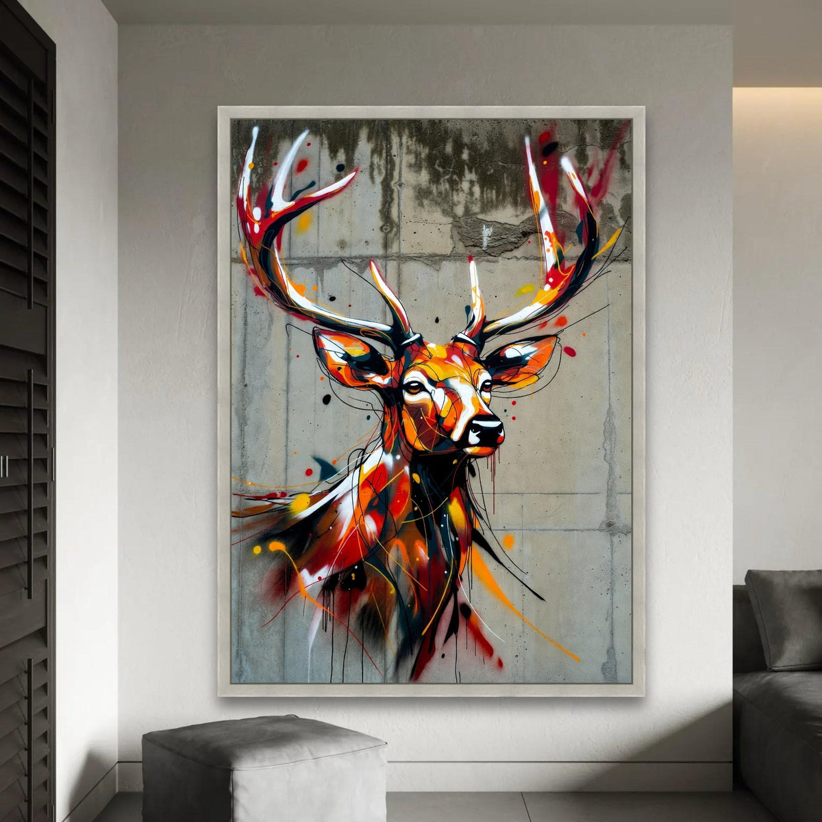 Vibrant Stag Deer Canvas Wall Art, Abstract Wildlife Painting, Urban Graffiti Style, Colorful Animal Portrait, Ready To Hang Decoration