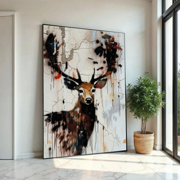 Urban Deer Graffiti Canvas, Abstract Wildlife Wall Art, Rustic Animal Portrait Canvas, Modern Street Art Decor, Ready To Hang Decoration