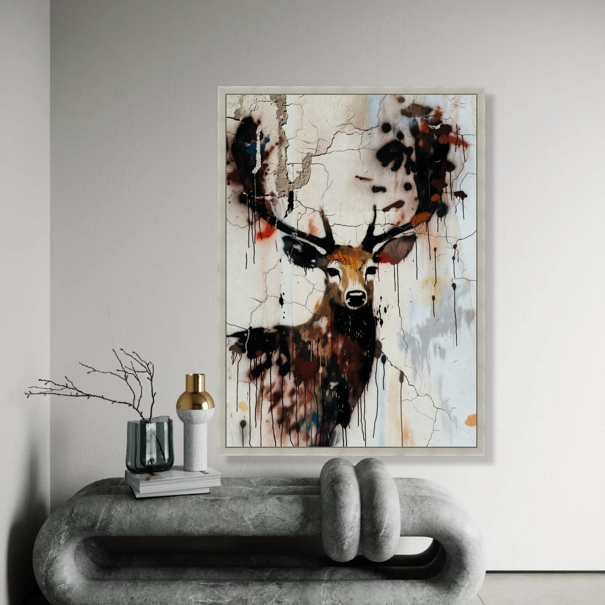Urban Deer Graffiti Canvas, Abstract Wildlife Wall Art, Rustic Animal Portrait Canvas, Modern Street Art Decor, Ready To Hang Decoration