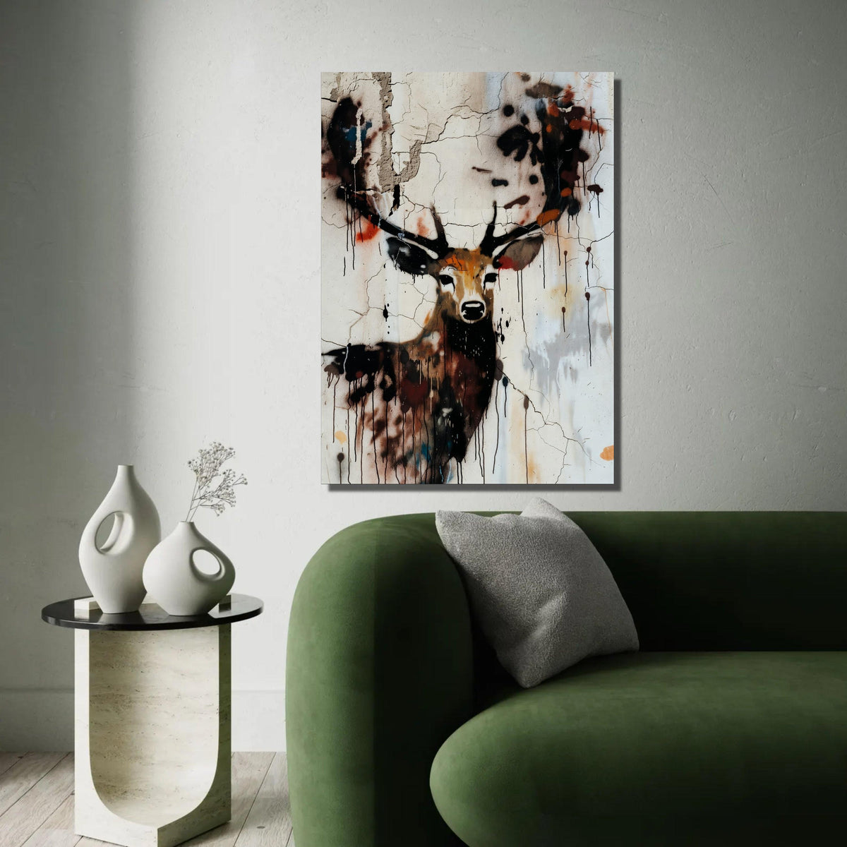Urban Deer Graffiti Canvas, Abstract Wildlife Wall Art, Rustic Animal Portrait Canvas, Modern Street Art Decor, Ready To Hang Decoration