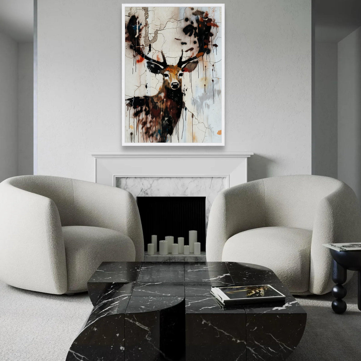 Urban Deer Graffiti Canvas, Abstract Wildlife Wall Art, Rustic Animal Portrait Canvas, Modern Street Art Decor, Ready To Hang Decoration