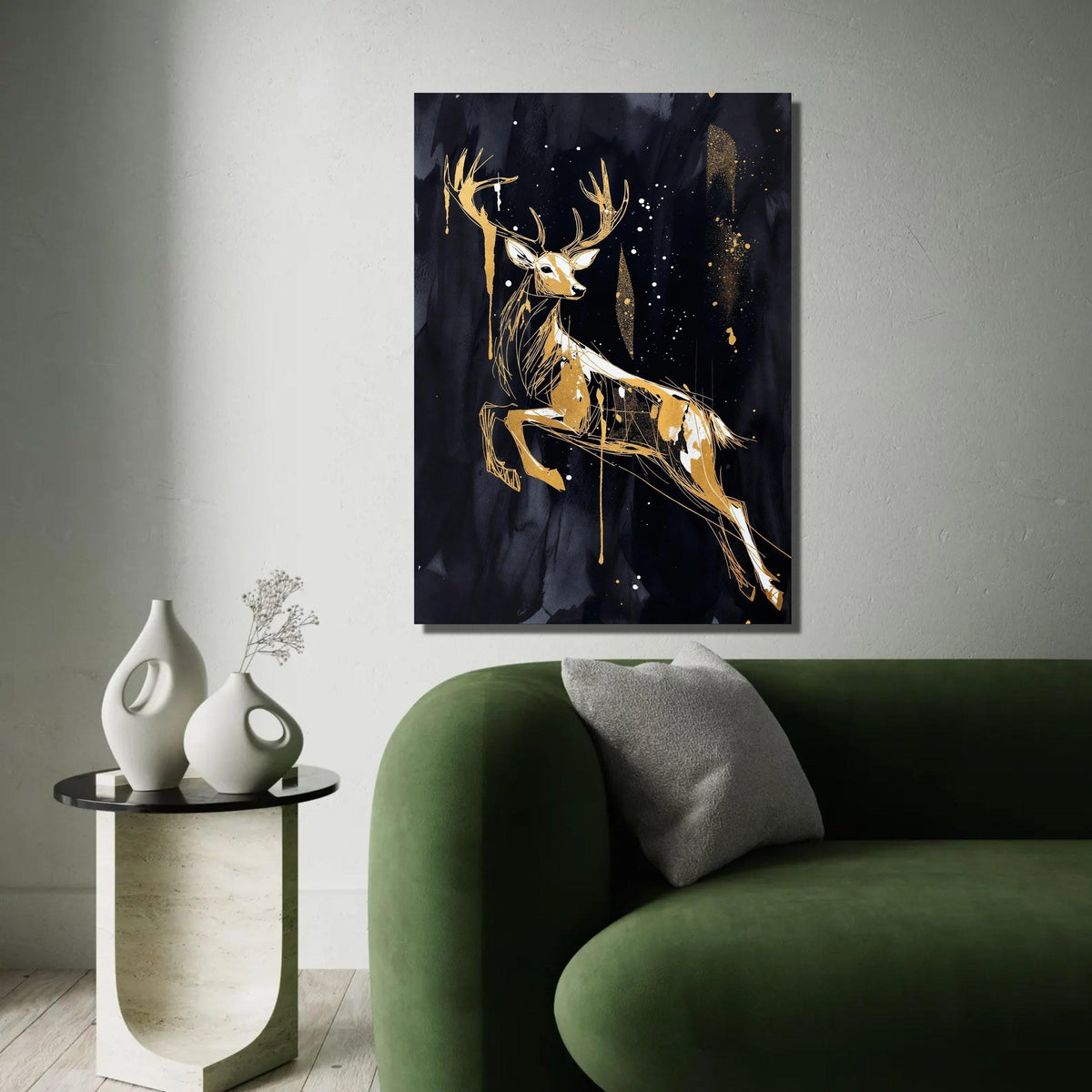 Elegant Golden Deer Canvas Wall Art, Abstract Wildlife Painting, Modern Animal Silhouette, Nature Home Decor, Ready Ready To Hang Decoration