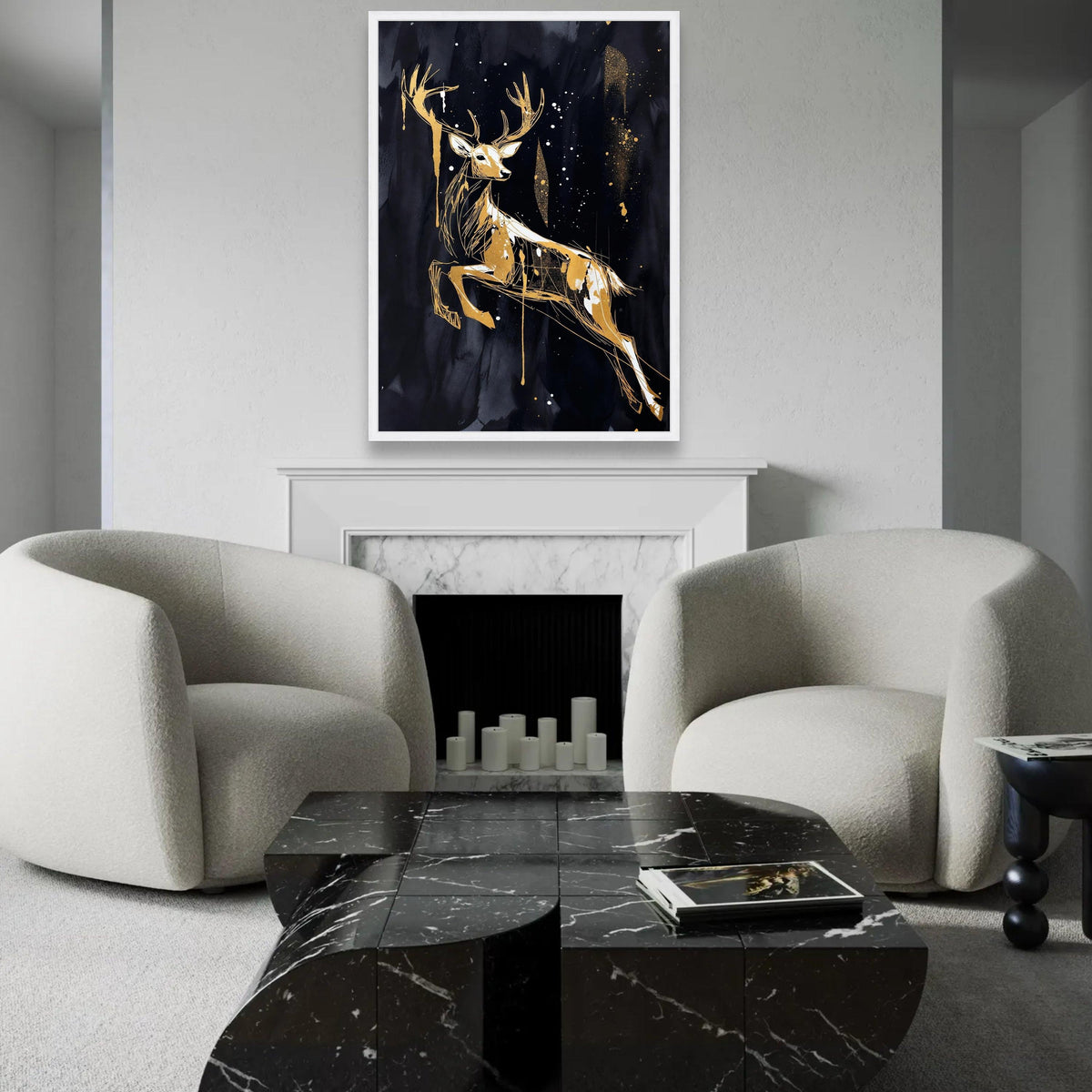 Elegant Golden Deer Canvas Wall Art, Abstract Wildlife Painting, Modern Animal Silhouette, Nature Home Decor, Ready Ready To Hang Decoration