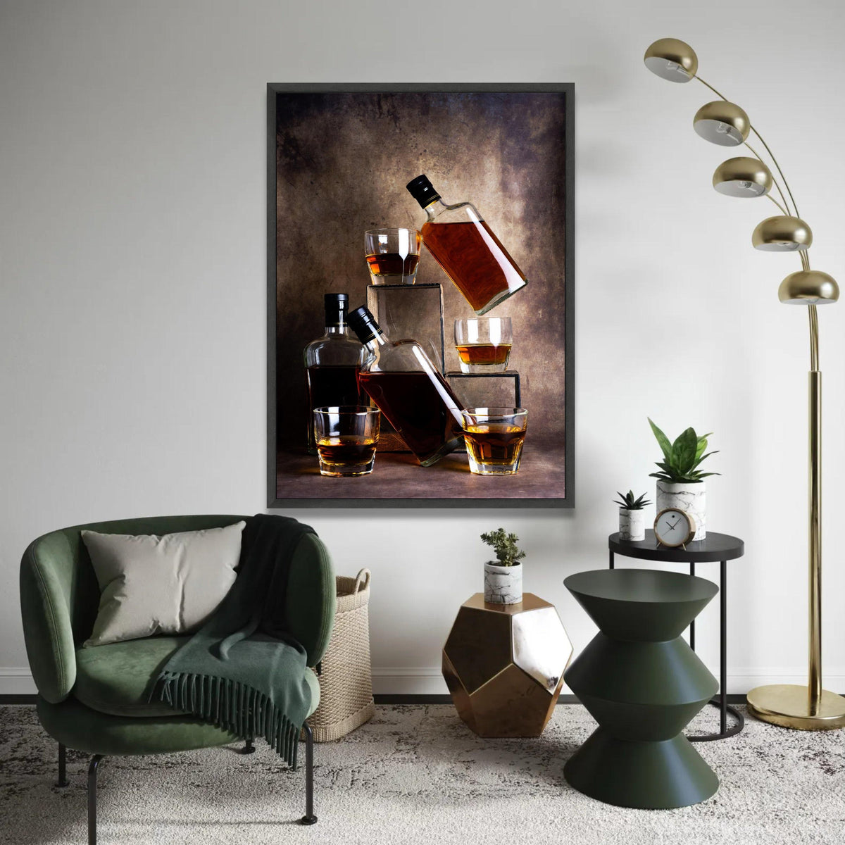 Whiskey Bottles and Glasses Canvas Wall Art, Amber Liquor Still Life, Rustic Bar Decor, Vintage Beverage Canvas, Ready To Hang Decoration