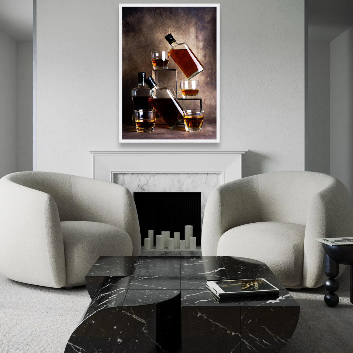 Whiskey Bottles and Glasses Canvas Wall Art, Amber Liquor Still Life, Rustic Bar Decor, Vintage Beverage Canvas, Ready To Hang Decoration