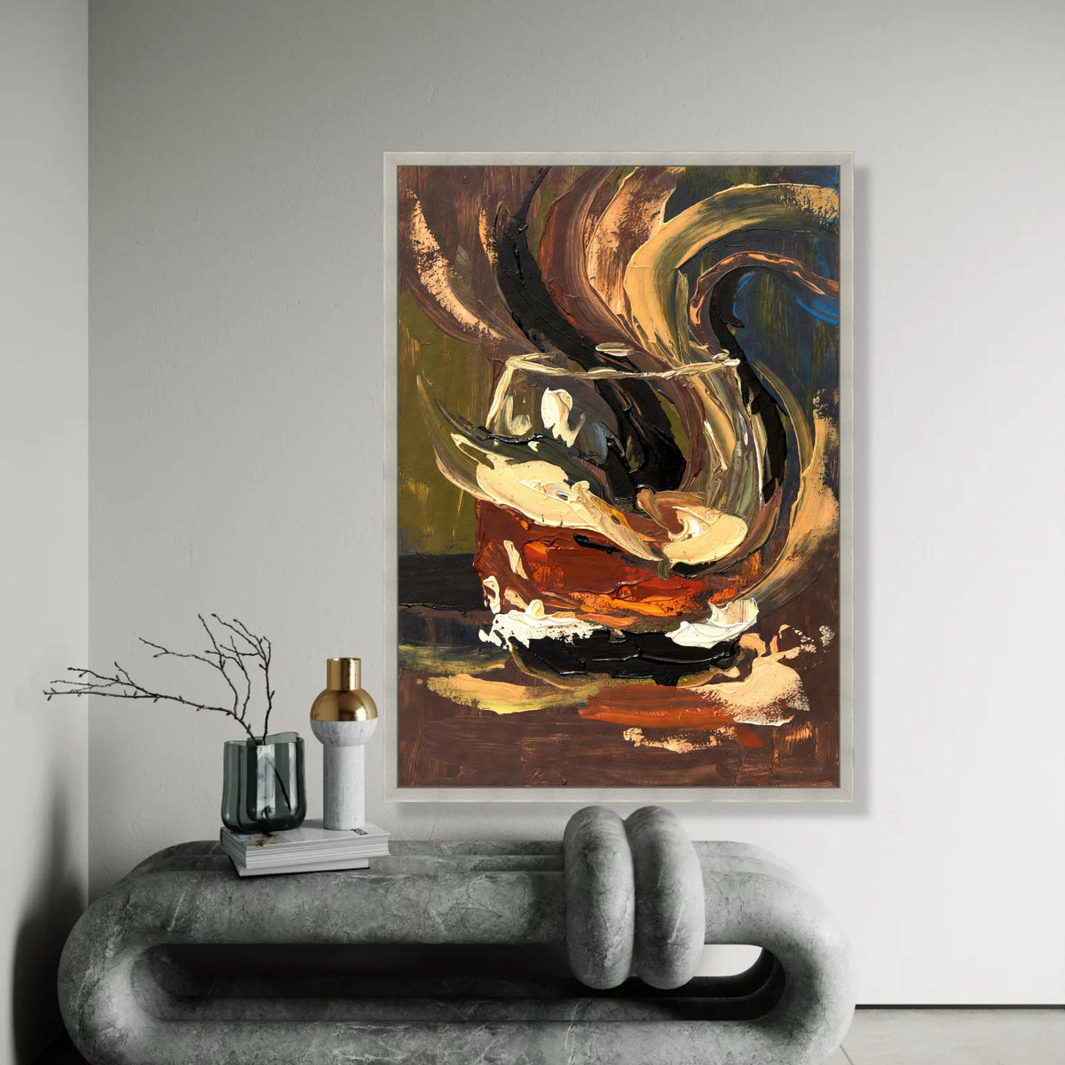 Abstract Tea Cup Canvas, Bold Brush Stroke Wall Art, Modern Home Decor, Expressionist Still Life Painting, Canvas Ready To Hang Decoration