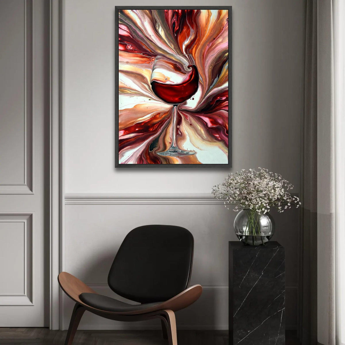 Abstract Wine Glass Canvas Art, Red Wine Splash Painting, Modern Fluid Art Wall Decor, Kitchen and Bar Canvas, Ready To Hang Decoration