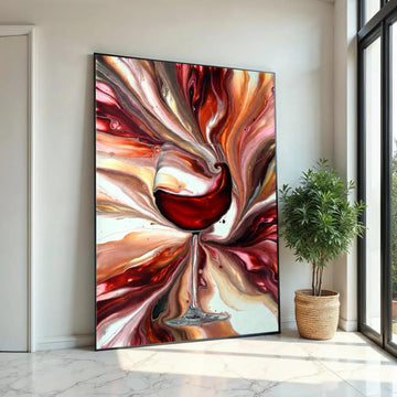 Abstract Wine Glass Canvas Art, Red Wine Splash Painting, Modern Fluid Art Wall Decor, Kitchen and Bar Canvas, Ready To Hang Decoration