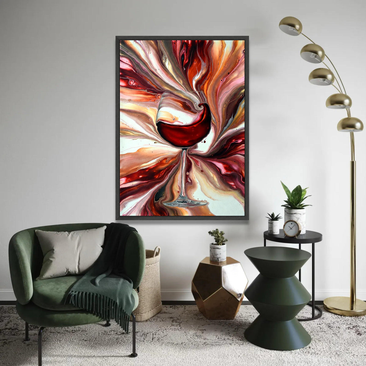 Abstract Wine Glass Canvas Art, Red Wine Splash Painting, Modern Fluid Art Wall Decor, Kitchen and Bar Canvas, Ready To Hang Decoration