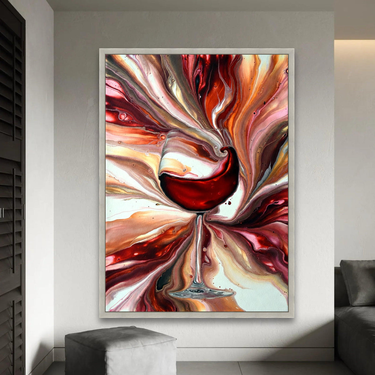 Abstract Wine Glass Canvas Art, Red Wine Splash Painting, Modern Fluid Art Wall Decor, Kitchen and Bar Canvas, Ready To Hang Decoration