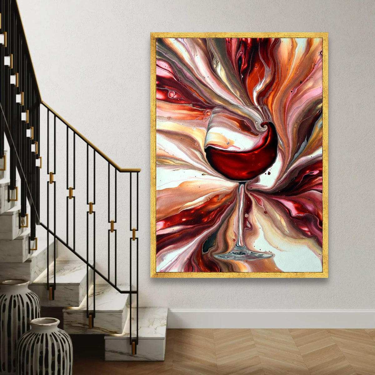 Abstract Wine Glass Canvas Art, Red Wine Splash Painting, Modern Fluid Art Wall Decor, Kitchen and Bar Canvas, Ready To Hang Decoration