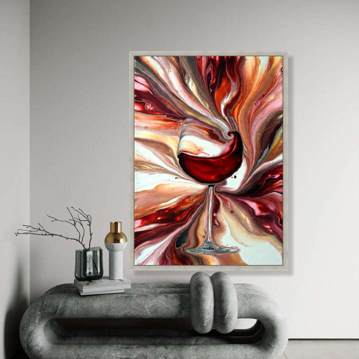 Abstract Wine Glass Canvas Art, Red Wine Splash Painting, Modern Fluid Art Wall Decor, Kitchen and Bar Canvas, Ready To Hang Decoration