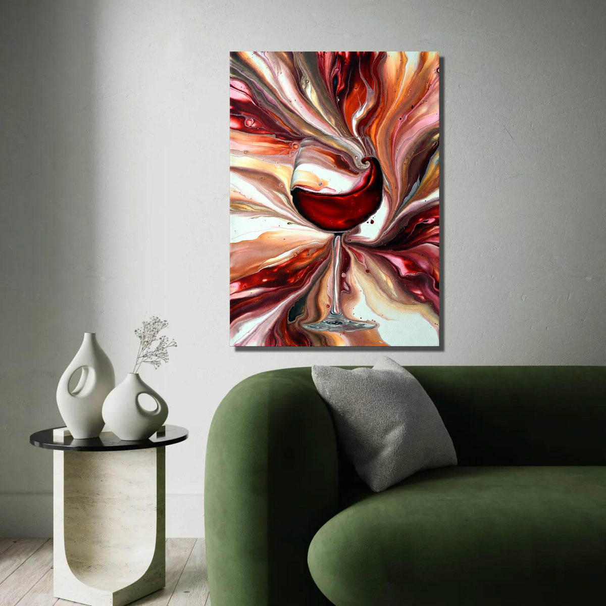 Abstract Wine Glass Canvas Art, Red Wine Splash Painting, Modern Fluid Art Wall Decor, Kitchen and Bar Canvas, Ready To Hang Decoration