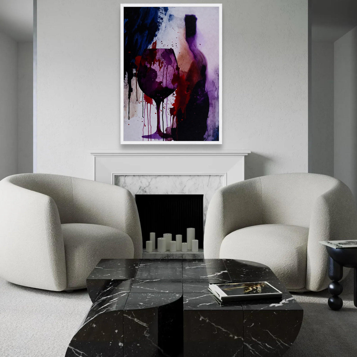 Abstract Wine Glass and Bottle Canvas Wall Art, Purple Red Drip Ink Painting, Modern Alcohol Theme Canvas, Vibrant Ready To Hang Decoration