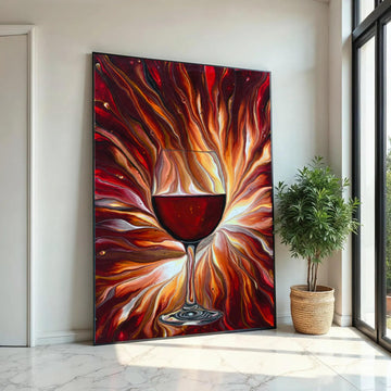 Red Wine Glass Canvas Wall Art, Abstract Fluid Art Painting, Modern Home Decor, Vibrant Wine Theme Canvas, Ready to Ready To Hang Decoration