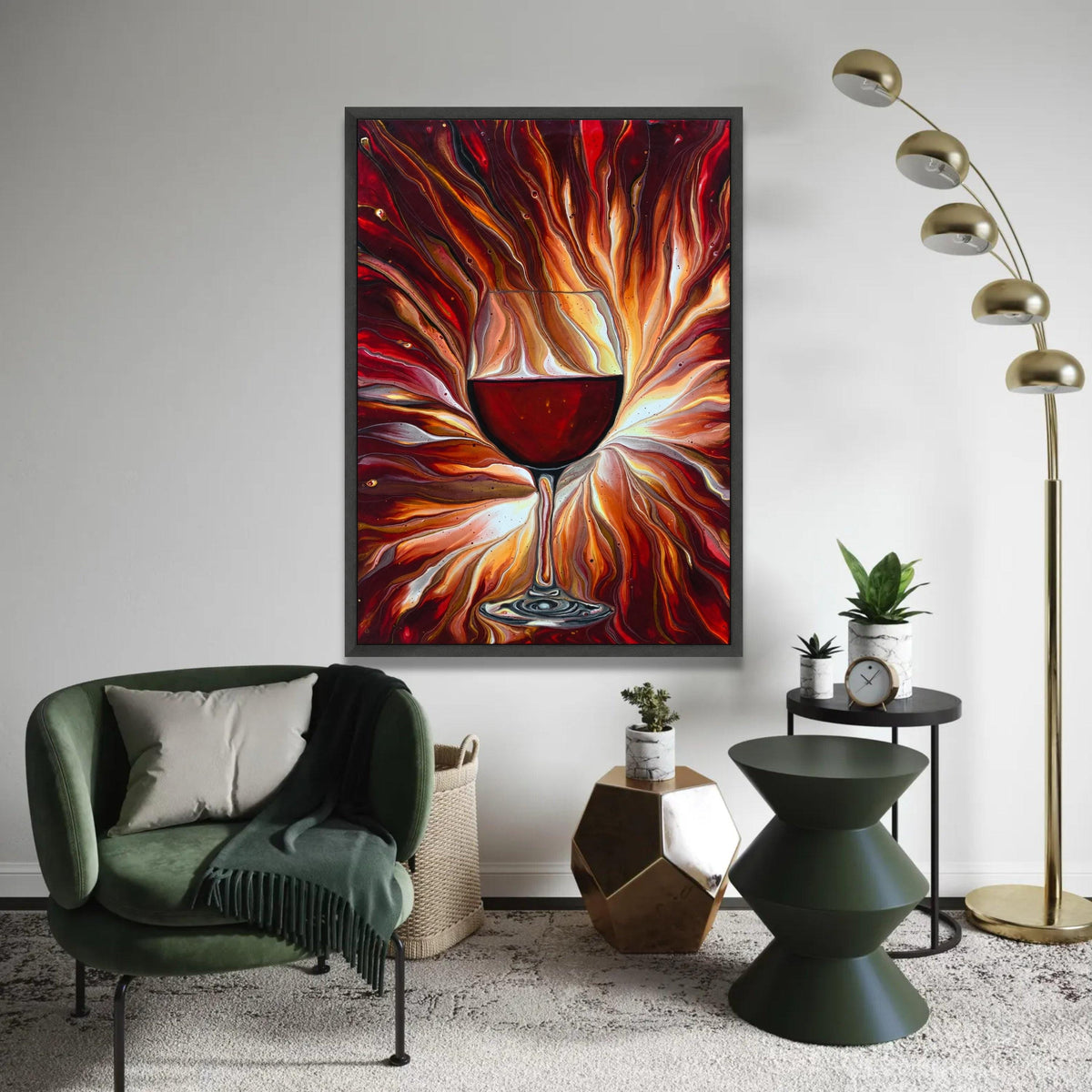 Red Wine Glass Canvas Wall Art, Abstract Fluid Art Painting, Modern Home Decor, Vibrant Wine Theme Canvas, Ready to Ready To Hang Decoration