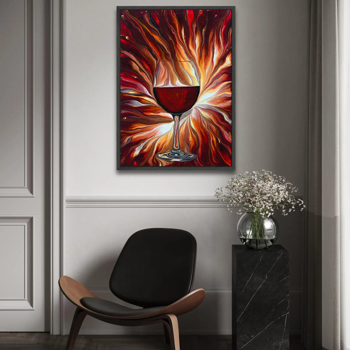 Red Wine Glass Canvas Wall Art, Abstract Fluid Art Painting, Modern Home Decor, Vibrant Wine Theme Canvas, Ready to Ready To Hang Decoration