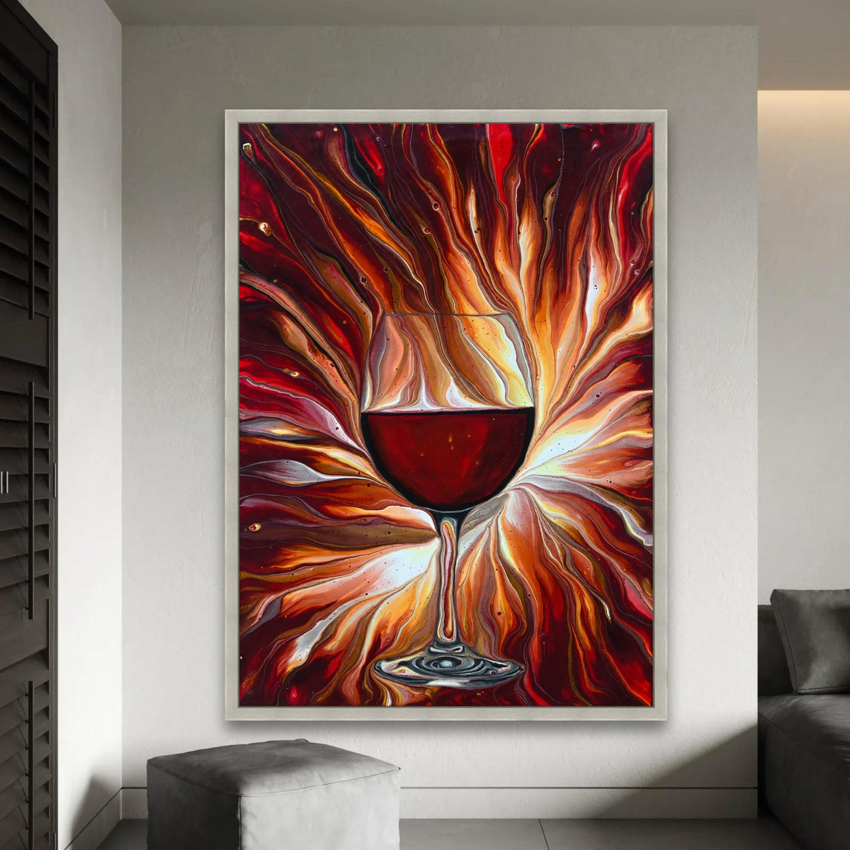 Red Wine Glass Canvas Wall Art, Abstract Fluid Art Painting, Modern Home Decor, Vibrant Wine Theme Canvas, Ready to Ready To Hang Decoration