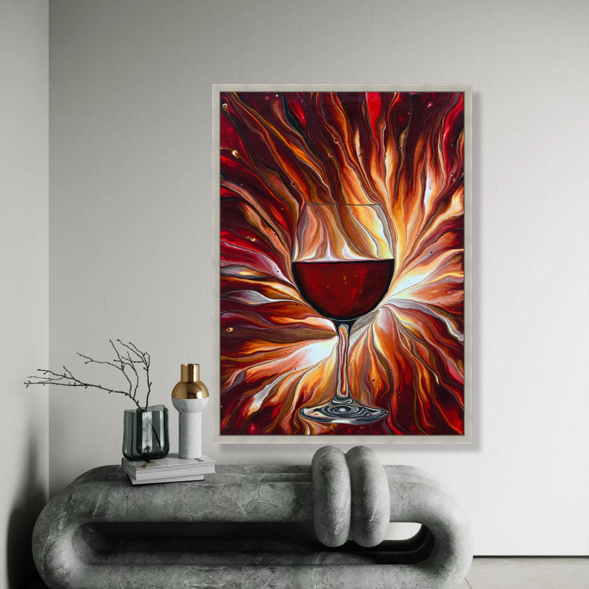 Red Wine Glass Canvas Wall Art, Abstract Fluid Art Painting, Modern Home Decor, Vibrant Wine Theme Canvas, Ready to Ready To Hang Decoration