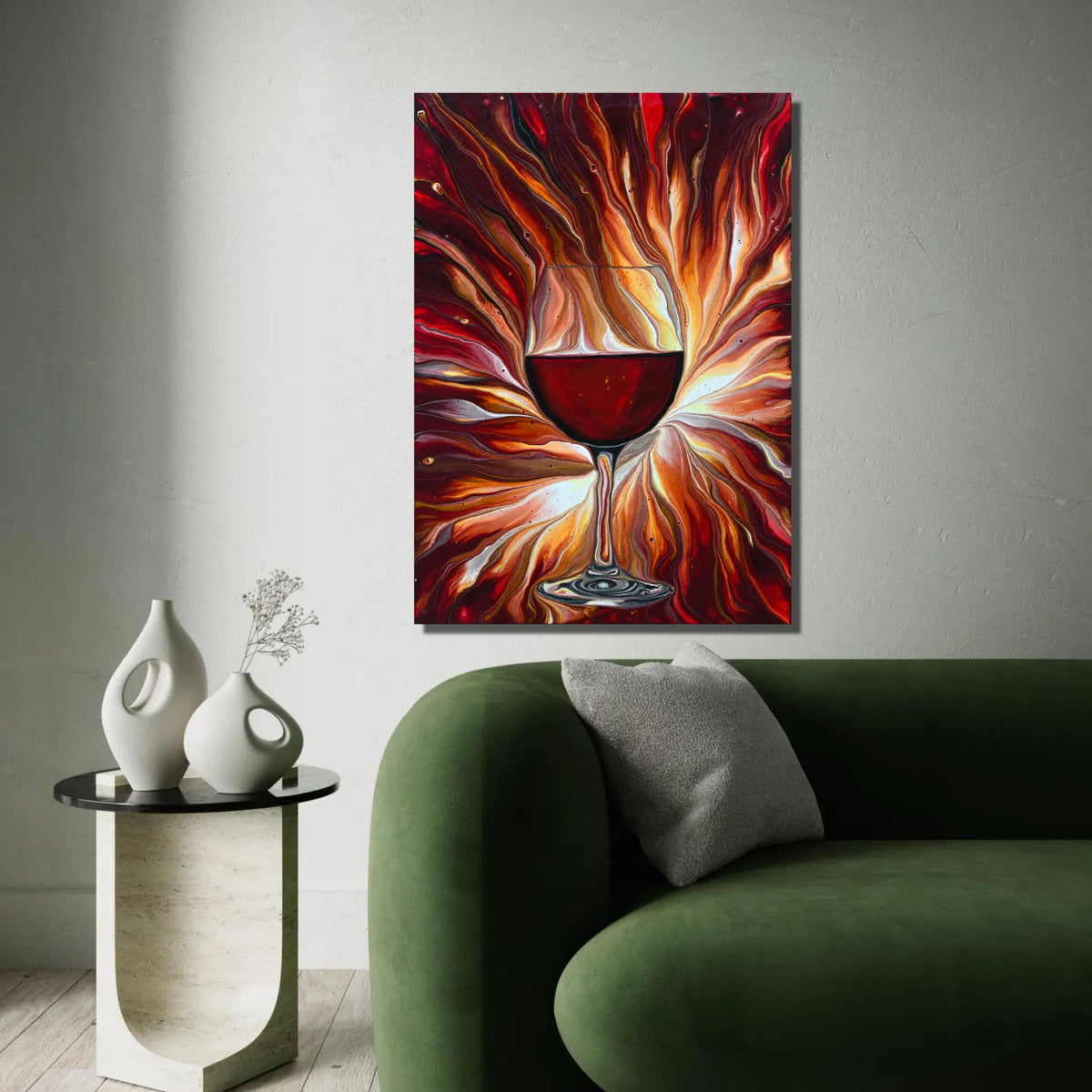 Red Wine Glass Canvas Wall Art, Abstract Fluid Art Painting, Modern Home Decor, Vibrant Wine Theme Canvas, Ready to Ready To Hang Decoration