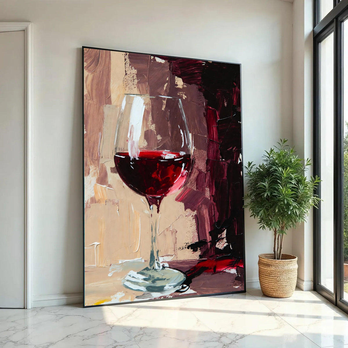 Red Wine Glass Canvas, Abstract Wine Art, Modern Bar Decor, Wine Lover Gift, Canvas Wall Art for Home Ready To Hang Decoration