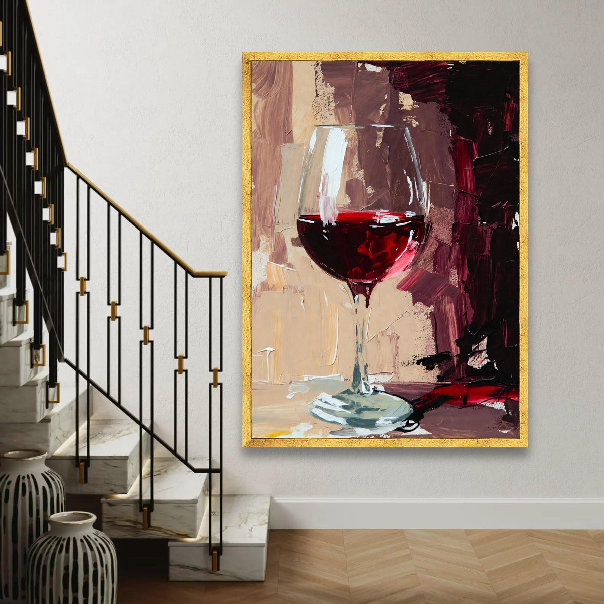 Red Wine Glass Canvas, Abstract Wine Art, Modern Bar Decor, Wine Lover Gift, Canvas Wall Art for Home Ready To Hang Decoration