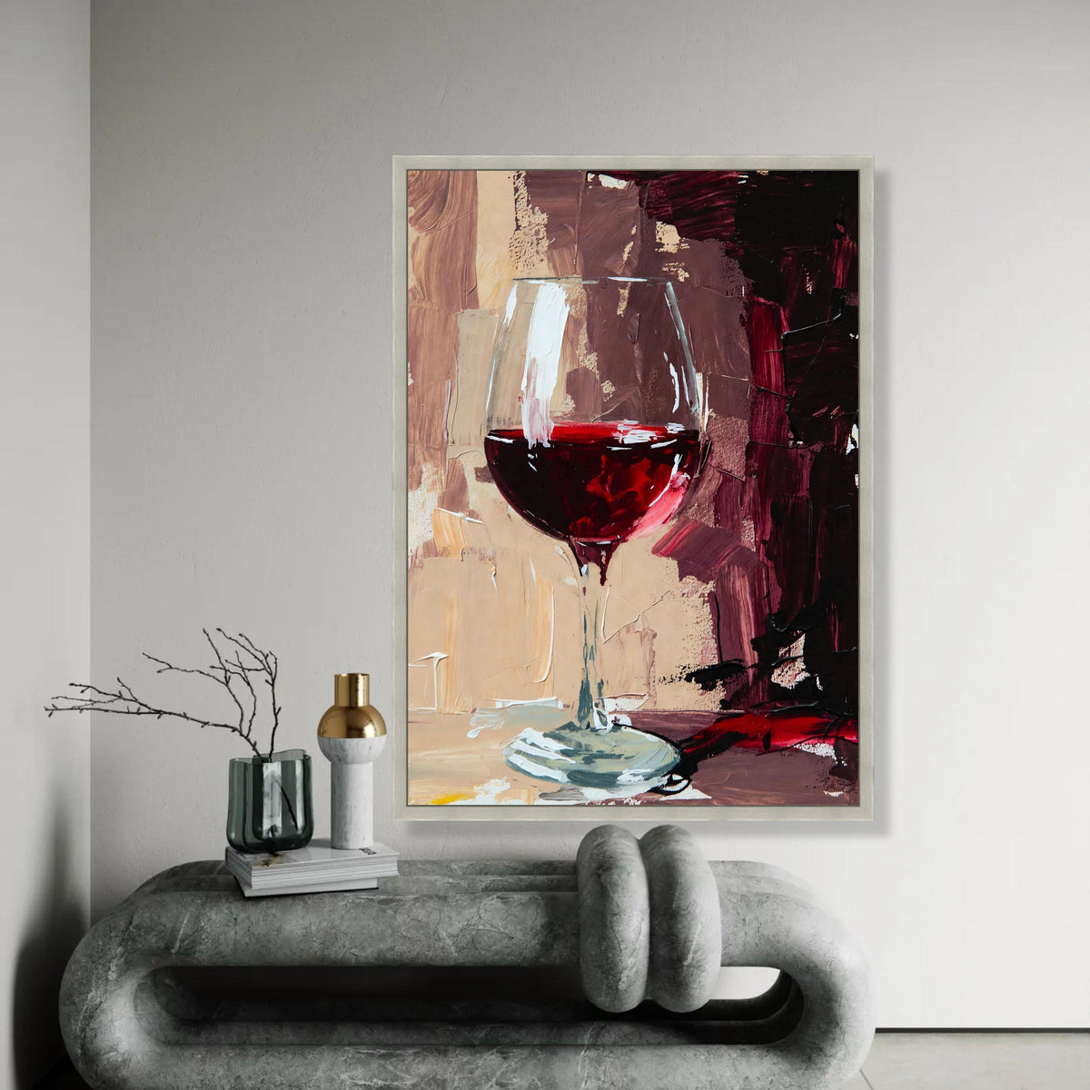 Red Wine Glass Canvas, Abstract Wine Art, Modern Bar Decor, Wine Lover Gift, Canvas Wall Art for Home Ready To Hang Decoration