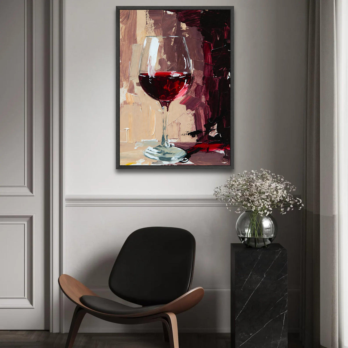 Red Wine Glass Canvas, Abstract Wine Art, Modern Bar Decor, Wine Lover Gift, Canvas Wall Art for Home Ready To Hang Decoration