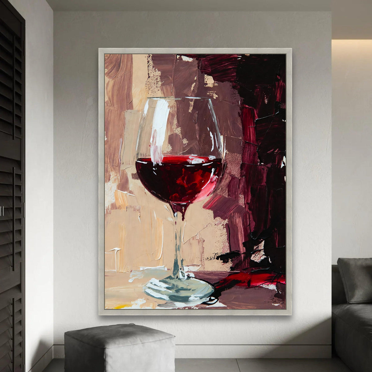 Red Wine Glass Canvas, Abstract Wine Art, Modern Bar Decor, Wine Lover Gift, Canvas Wall Art for Home Ready To Hang Decoration
