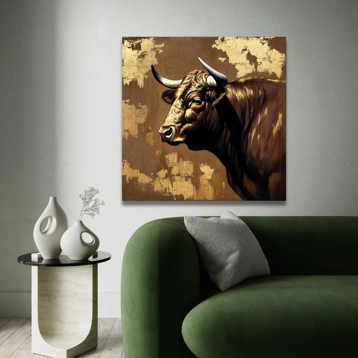 Majestic Bull Portrait Canvas, Rustic Animal Wall Art, Farmhouse Decor, Brown and Gold Canvas, Country Style Canvas Ready To Hang Decoration