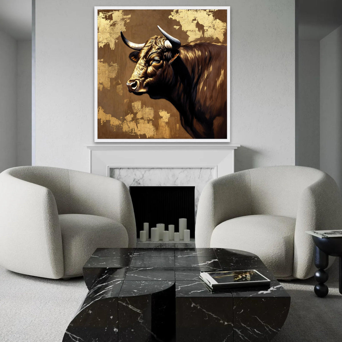 Majestic Bull Portrait Canvas, Rustic Animal Wall Art, Farmhouse Decor, Brown and Gold Canvas, Country Style Canvas Ready To Hang Decoration