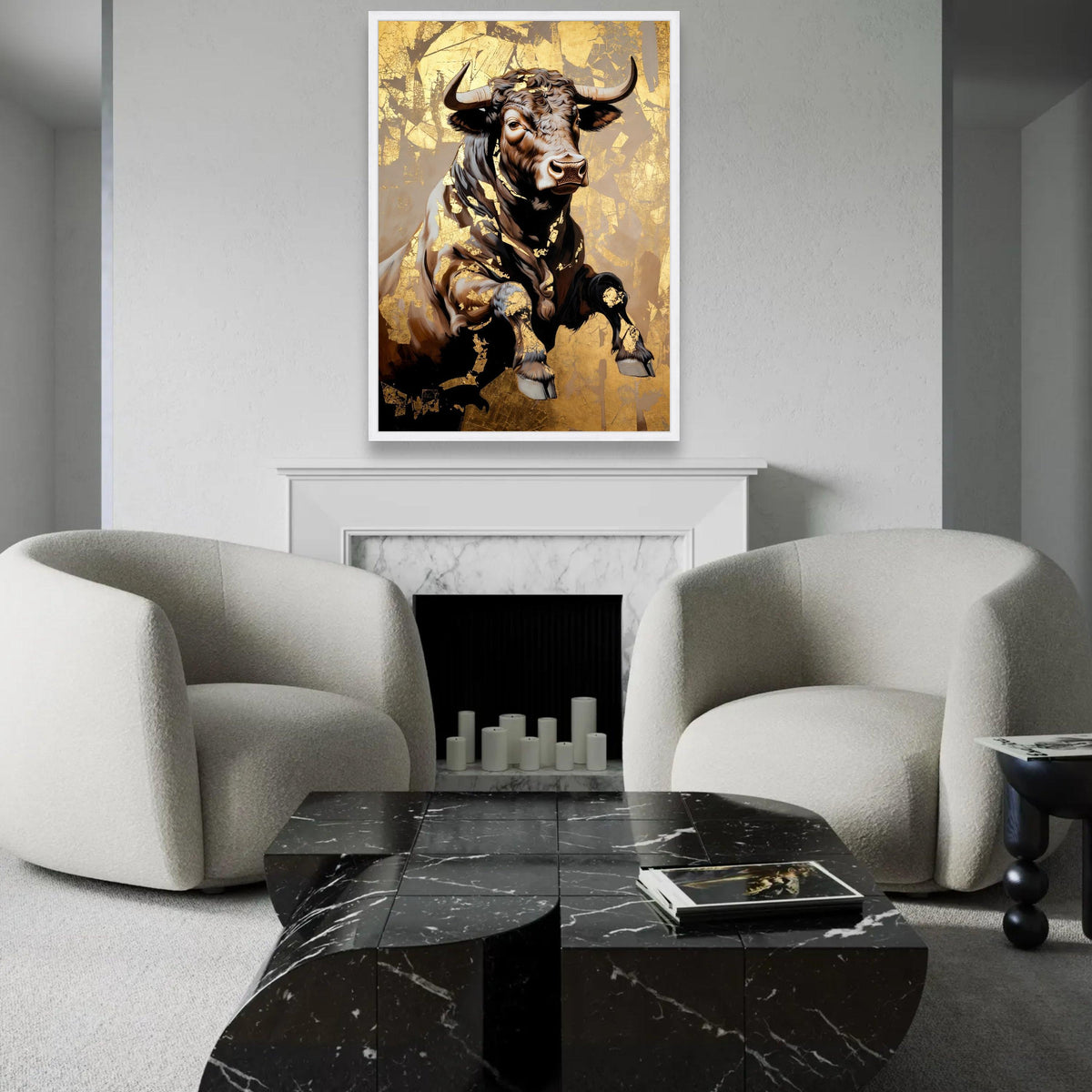 Majestic Bull Canvas Wall Art, Gold Leaf Accent Animal Decor, Rustic Farmhouse Canvas, Powerful Wildlife Painting, Ready To Hang Decoration