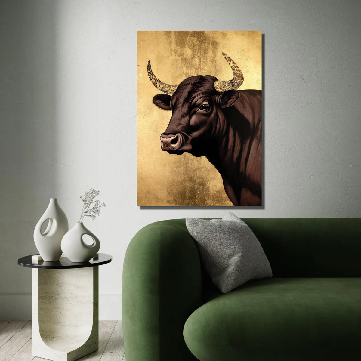 Majestic Bull Canvas Wall Art, Rustic Animal Portrait, Farmhouse Decor, Brown and Gold Canvas, Modern Country Wall Ready To Hang Decoration