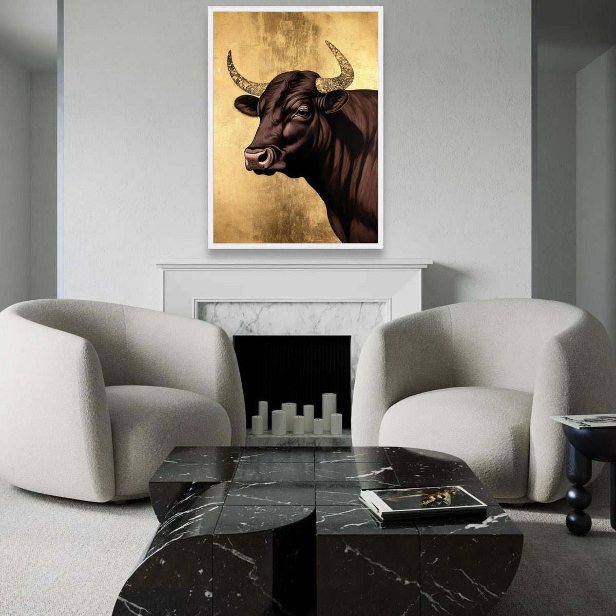 Majestic Bull Canvas Wall Art, Rustic Animal Portrait, Farmhouse Decor, Brown and Gold Canvas, Modern Country Wall Ready To Hang Decoration