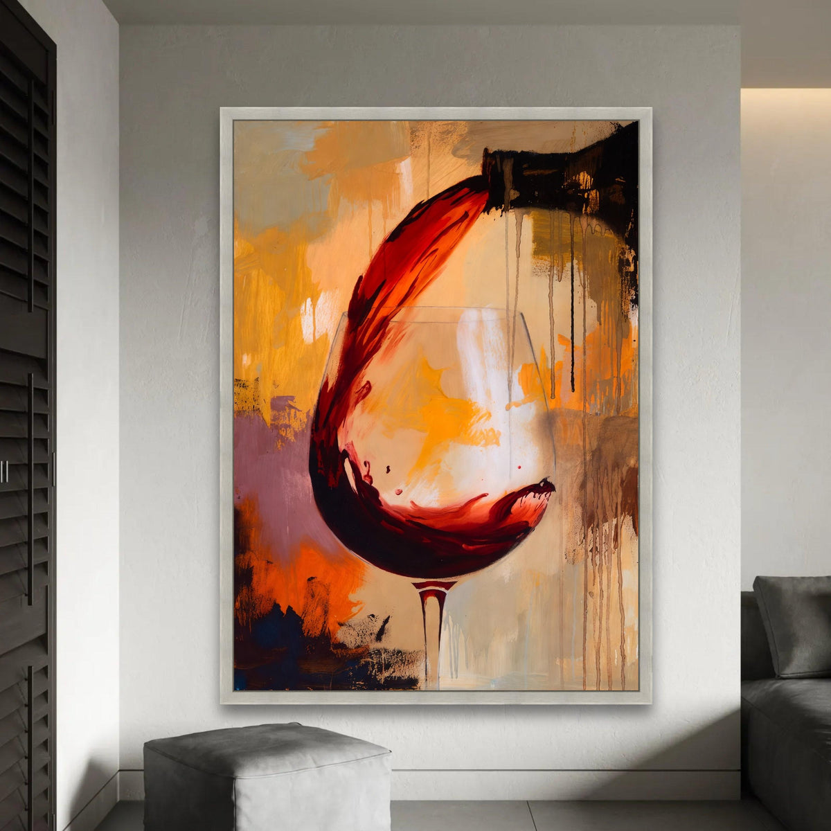 Abstract Red Wine Pour, Modern Canvas Wall Art, Wine Glass Painting, Contemporary Home Decor, Bar and Kitchen Ready To Hang Decoration