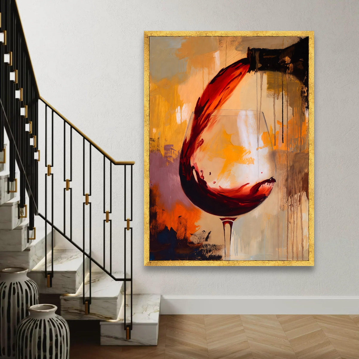 Abstract Red Wine Pour, Modern Canvas Wall Art, Wine Glass Painting, Contemporary Home Decor, Bar and Kitchen Ready To Hang Decoration
