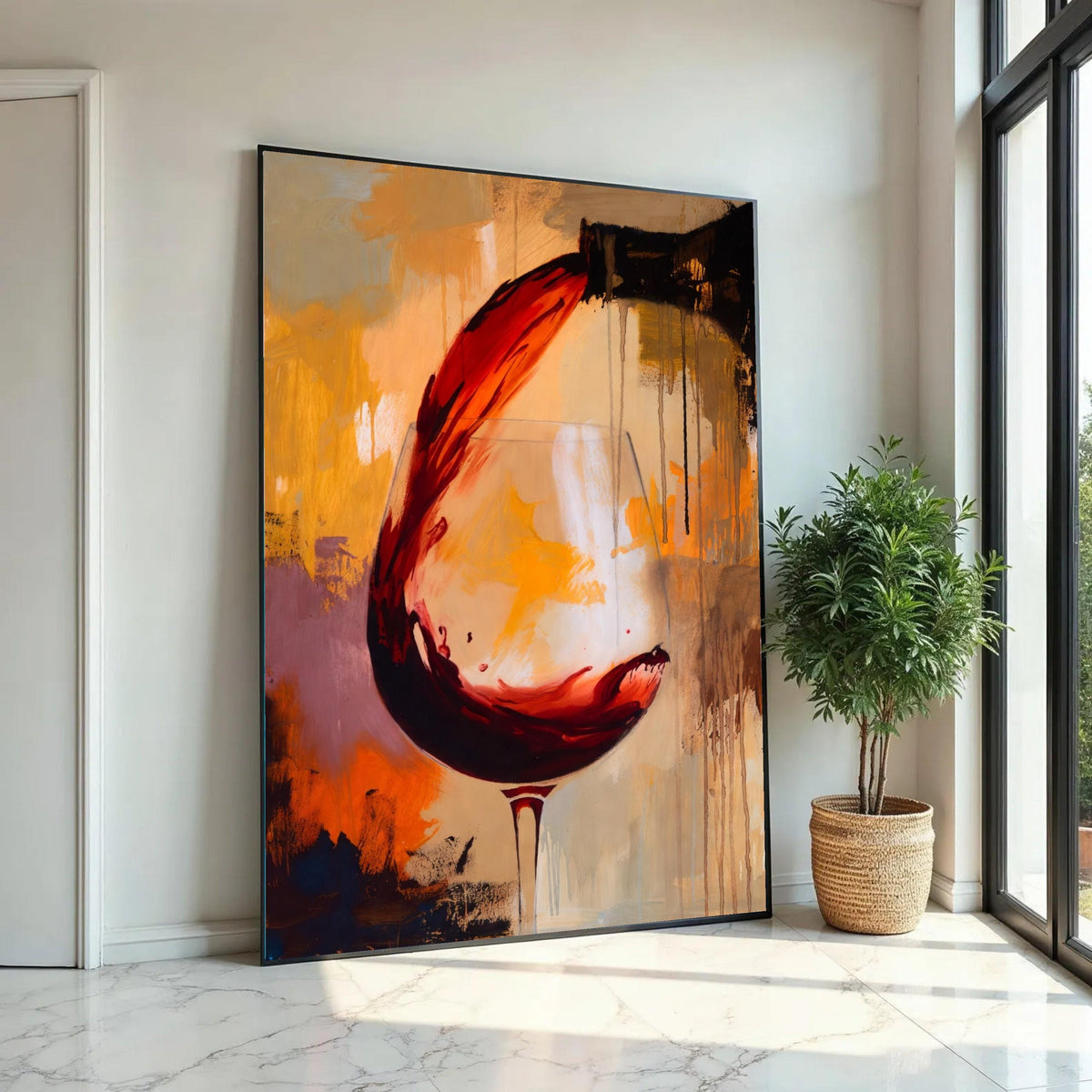 Abstract Red Wine Pour, Modern Canvas Wall Art, Wine Glass Painting, Contemporary Home Decor, Bar and Kitchen Ready To Hang Decoration