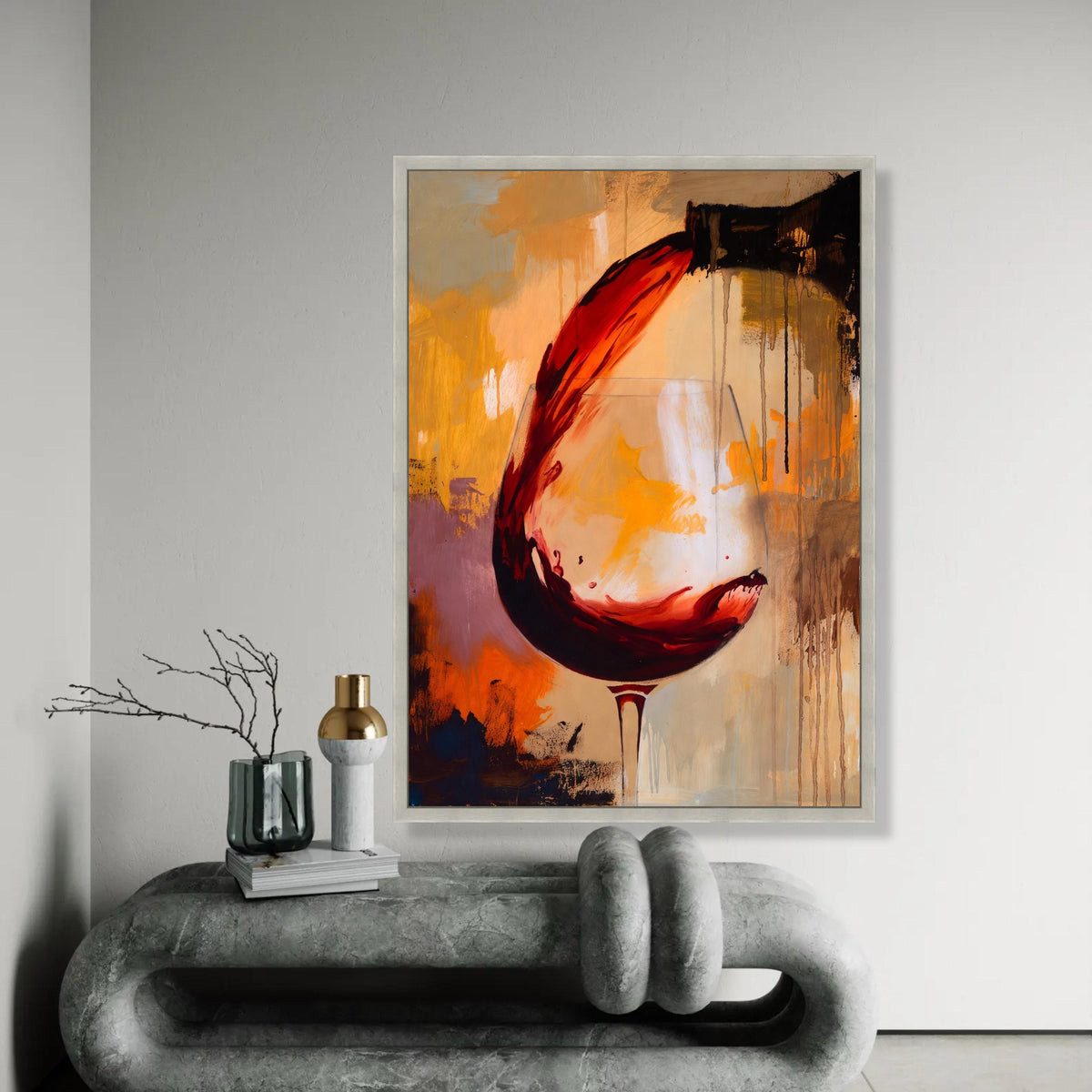 Abstract Red Wine Pour, Modern Canvas Wall Art, Wine Glass Painting, Contemporary Home Decor, Bar and Kitchen Ready To Hang Decoration